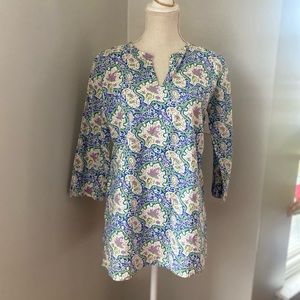 BB Boo Gemes Blue White Lavender Floral Cotton Floral Tunic Beach Cover